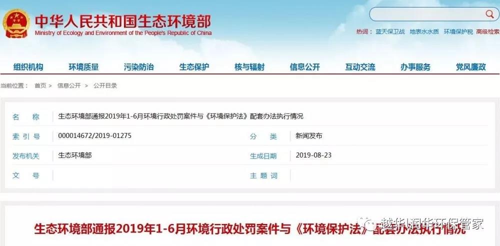 環(huán)境部：1月份-6月份環(huán)境行政處罰典型案例通報